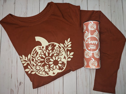 Pumpkin with Sunflower Long Sleeve Shirt - women