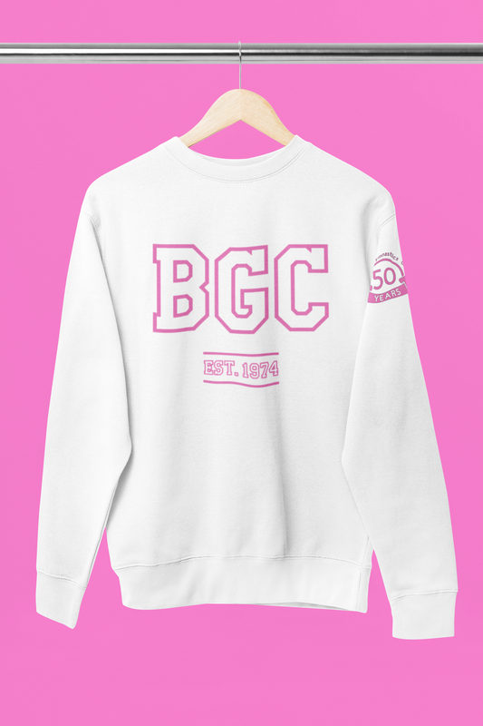 White Sweatshirt - pink Lettering